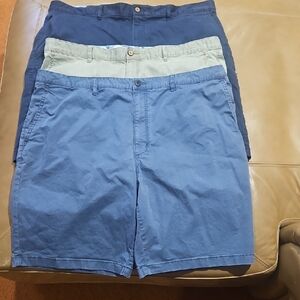 3 Tommy Bahama Men's Flat Front Shorts. Trio in Light Blue, Navy & Sage